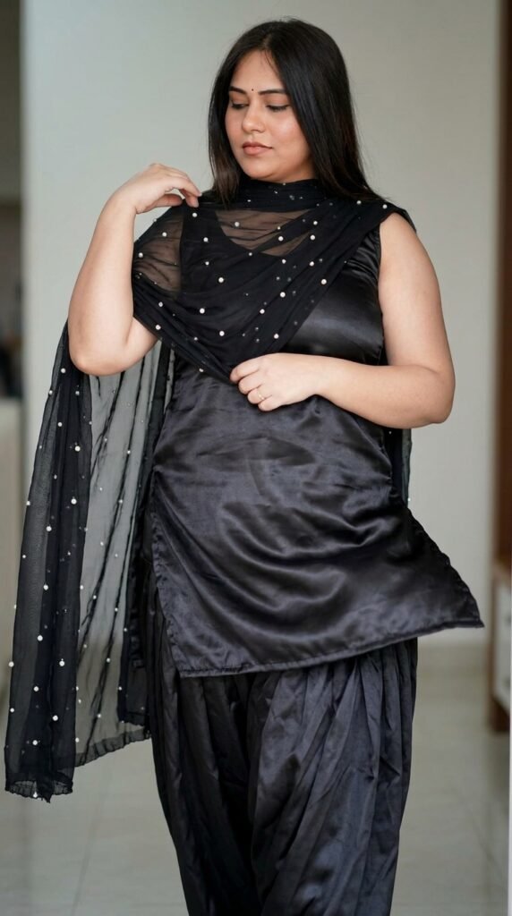 Woman adjusting satin dupatta 483280f3f5