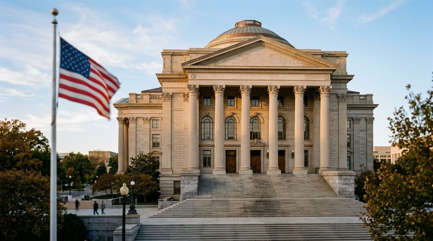 Federal courthouse exterior illustrating the $100,000 H-1B fee court ruling in July 2026