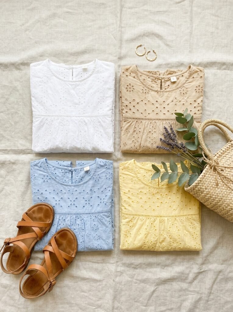 Four folded garments and sandals 202607071338
