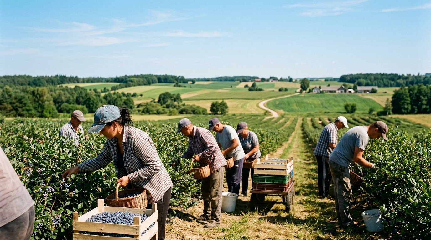 Poland seasonal work visa 2026 workers picking fruit in a Polish orchard