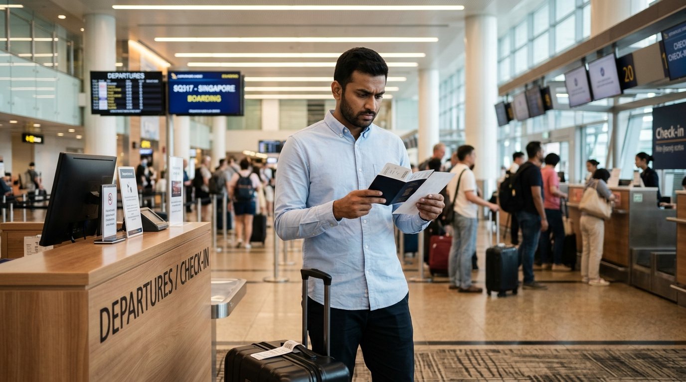 Pakistani work visa traveller holding documents after FIA offloading 2026 at an airport