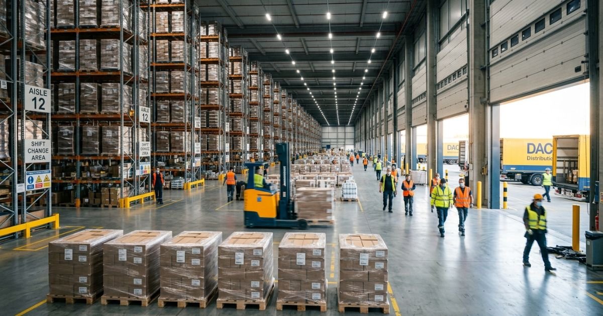 Distribution centre interior illustrating logistics and warehouse jobs in Netherland with visa sponsorship