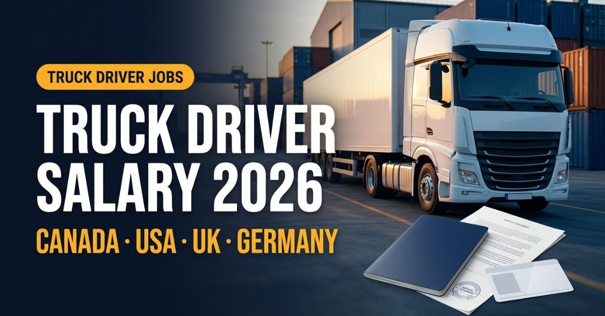 Truck driver salary comparison 2026 for Canada, USA, UK and Germany with visa and work permit guide