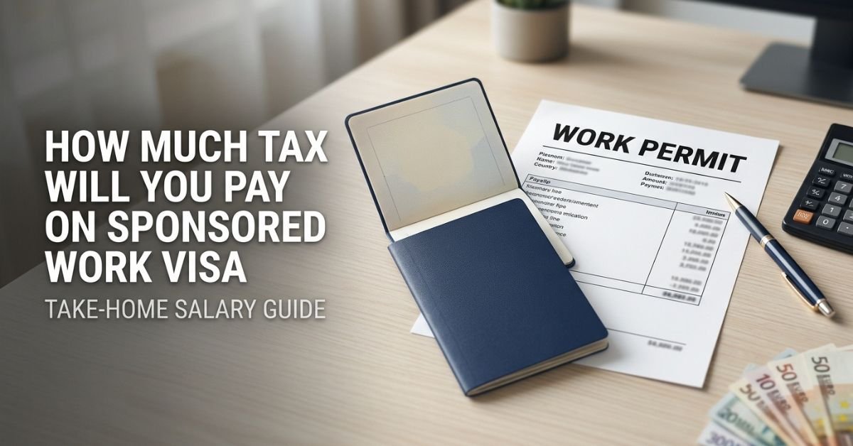 Sponsored work visa tax and take-home salary guide with passport and work permit