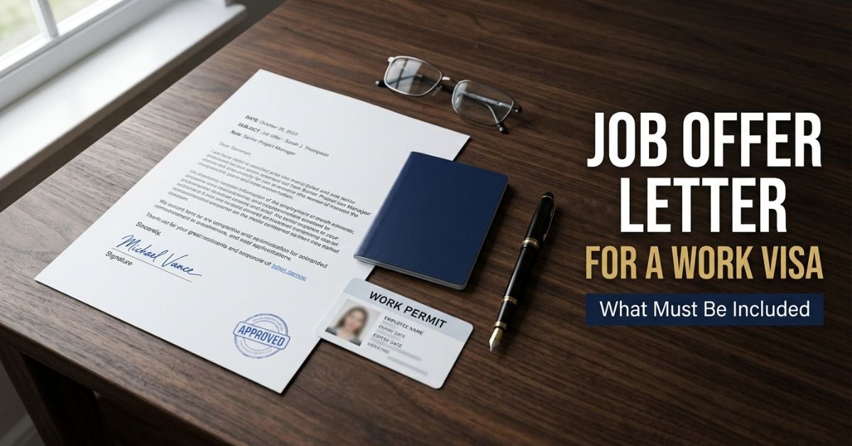 Job offer letter requirements for a work visa with passport and work permit card