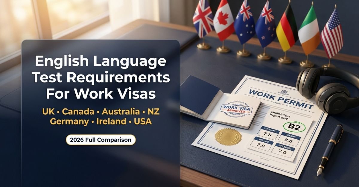 English language test requirements for work visas with work permit and visa approval stamp