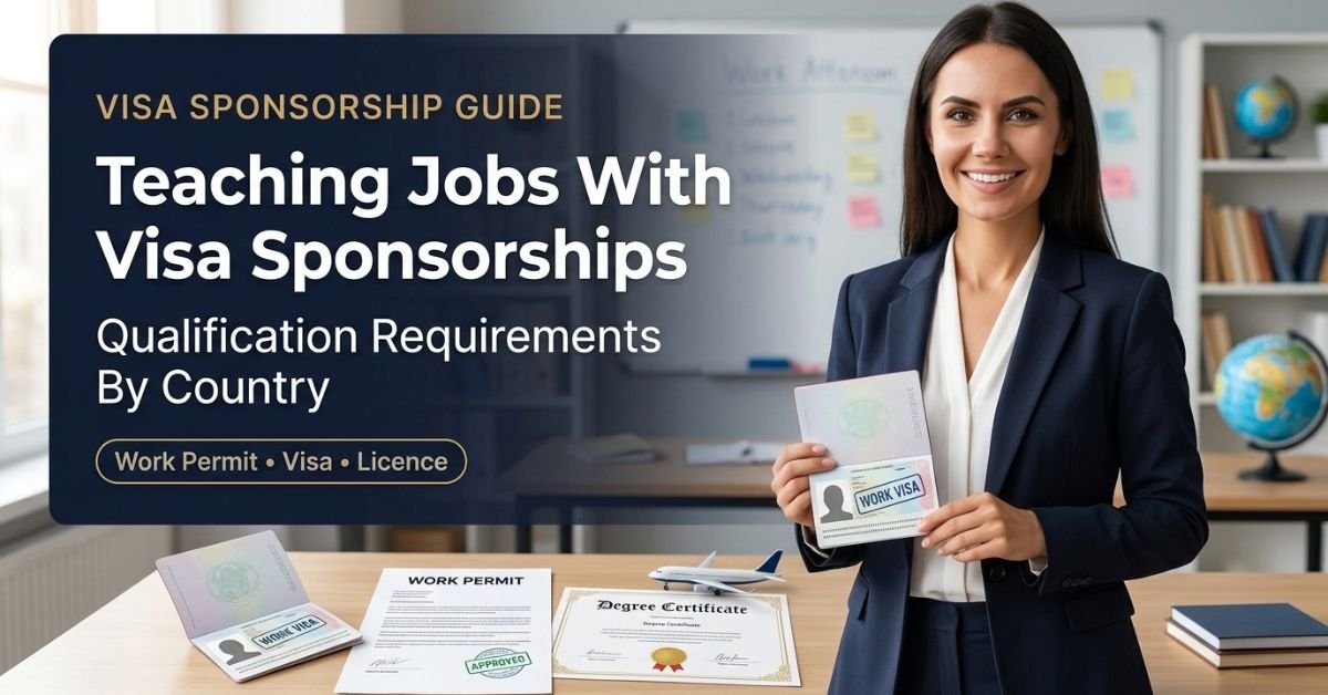 Teaching jobs with visa sponsorship — teacher holding a passport with work visa and work permit documents